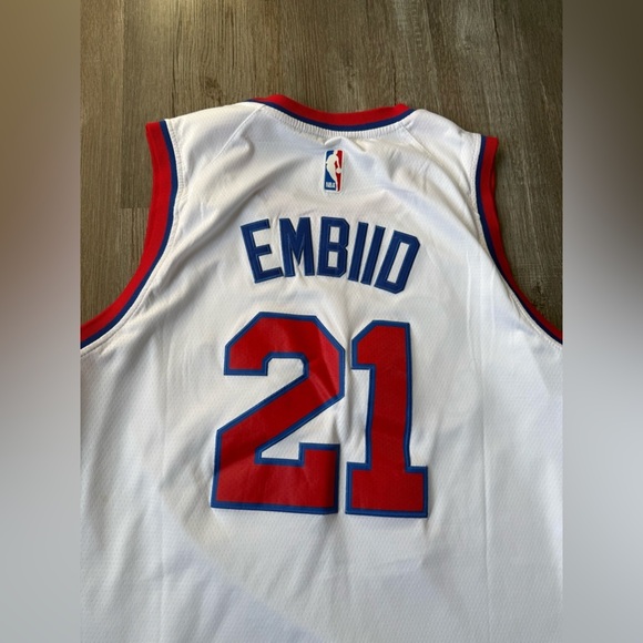 Philadelphia Sixers 76ers Joel Embiid Basketball Jersey White Red Blue Size M L - Picture 8 of 11